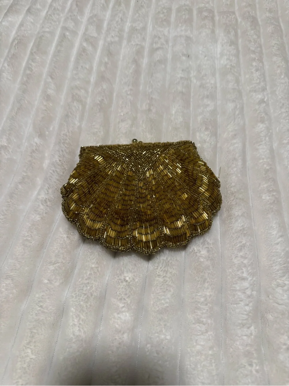 Gold Beaded Shell-Shape Evening Clutch